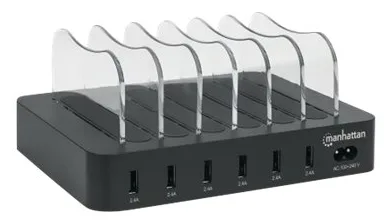 Manhattan Charging Station, 6x USB-A Ports, Outputs: 6x 2.4A, Smart IC, LED Indicator Lights, Black, Three Year Warranty, Ansicht 4