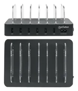 Manhattan Charging Station, 6x USB-A Ports, Outputs: 6x 2.4A, Smart IC, LED Indicator Lights, Black, Three Year Warranty, Ansicht 5