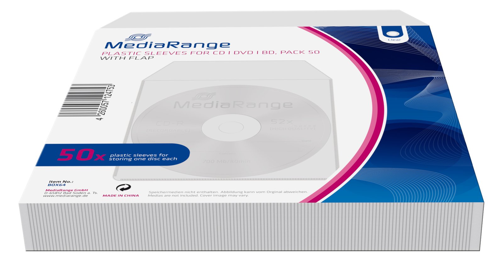 MEDIARANGE CD-/DVD-Hülle - Kapazität: 2 CD/DVD - durchsichtig (Packung mit 50)