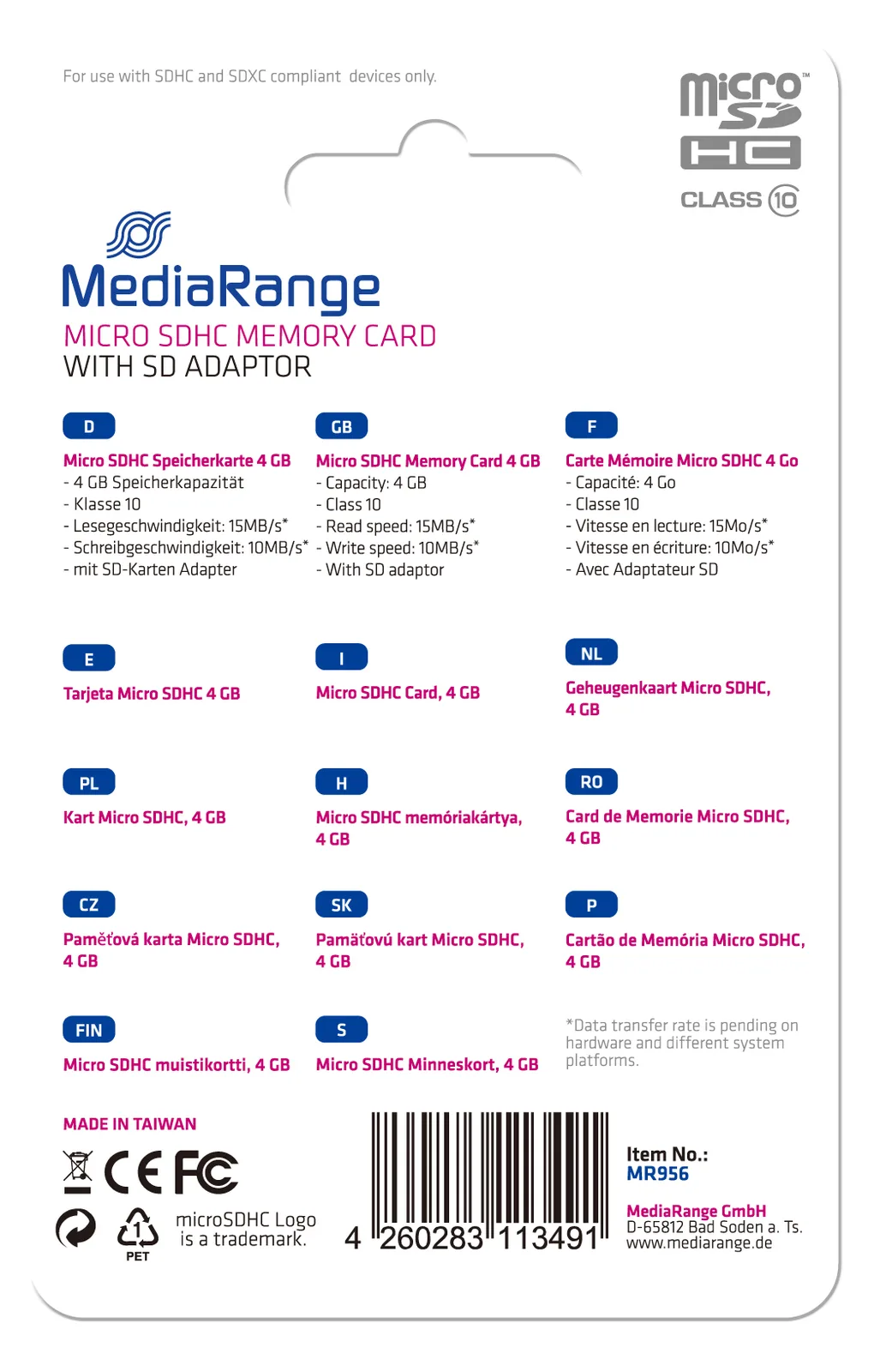 MEDIARANGE Flash-Speicherkarte (microSDHC/SD-Adapter inbegriffen), Ansicht 3