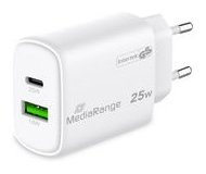 MEDIARANGE Ladegerät 25W 2-Port 1x USB-A/1x USB-C GaN weiß