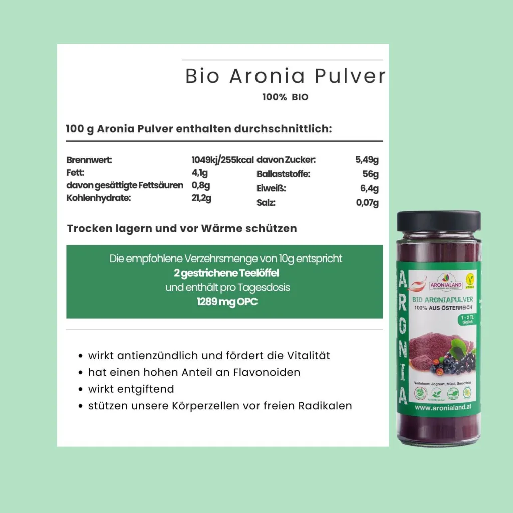 Bio Aronia Pulver 185g (1289 mg OPC/ 2 TL), Ansicht 7