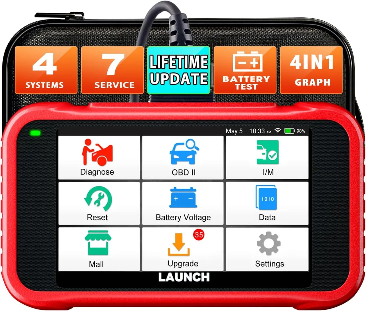 LAUNCH CRP123E V3.0 OBD2 Diagnosegerät Auto Auslesegerät Kfz-Codeleser für Motor,ABS,SRS, Automatik Getriebe,7 Resets:ABS-Blutung/Öl/SAS/Throttle/DPF/EPB/Battery Reset,lebenslanges Upgrade,CAN FD&DOIP