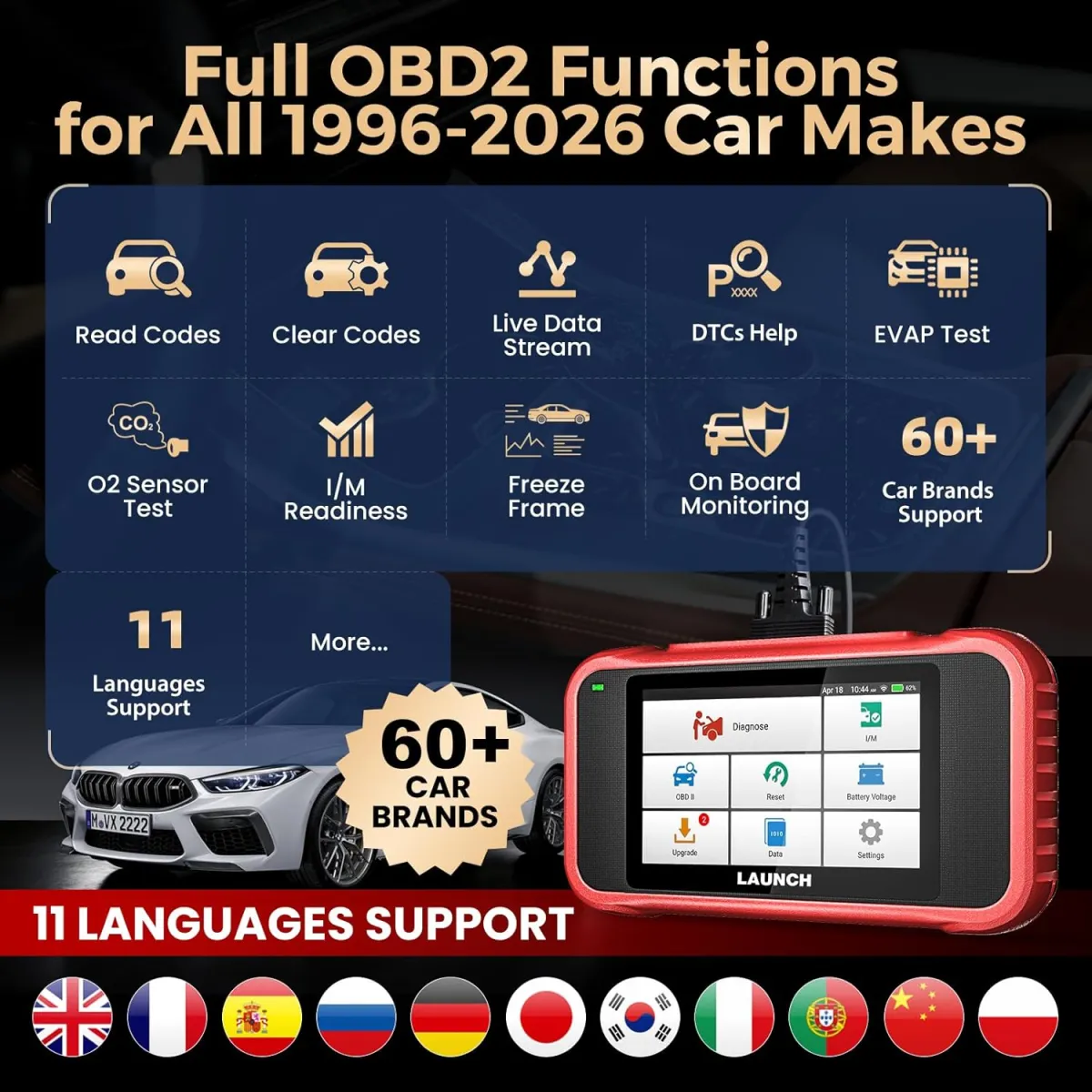 LAUNCH CRP123E V3.0 OBD2 Diagnosegerät Auto Auslesegerät Kfz-Codeleser für Motor,ABS,SRS, Automatik Getriebe,7 Resets:ABS-Blutung/Öl/SAS/Throttle/DPF/EPB/Battery Reset,lebenslanges Upgrade,CAN FD&DOIP — Bild 4