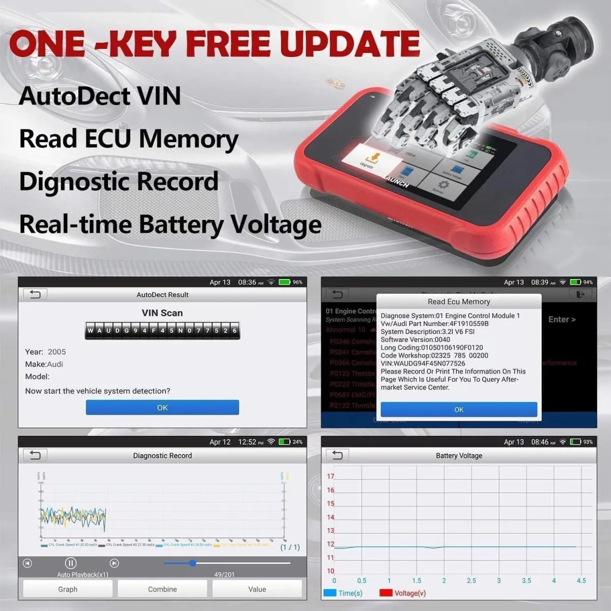 LAUNCH CRP123E V3.0 OBD2 Diagnosegerät Auto Auslesegerät Kfz-Codeleser für Motor,ABS,SRS, Automatik Getriebe,7 Resets:ABS-Blutung/Öl/SAS/Throttle/DPF/EPB/Battery Reset,lebenslanges Upgrade,CAN FD&DOIP — Bild 7