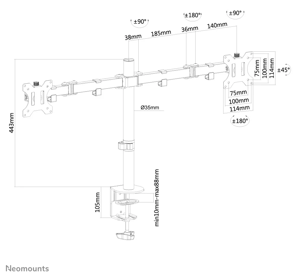 Neomounts by Newstar FPMA-D550D - Befestigungskit - für 2 LCD-Displays (full-motion), Ansicht 2