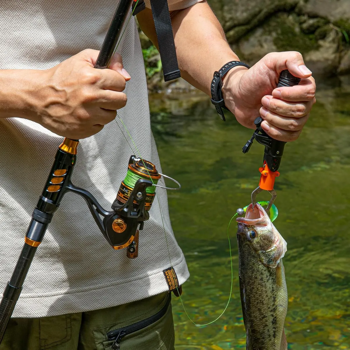 THKFISH Angelrute und Rolle Combo mit Rucksack, Teleskop-Angelrute Spinnrolle Kit mit Angelködern, Zange und Fischlippengreifer für Erwachsene — Bild 8
