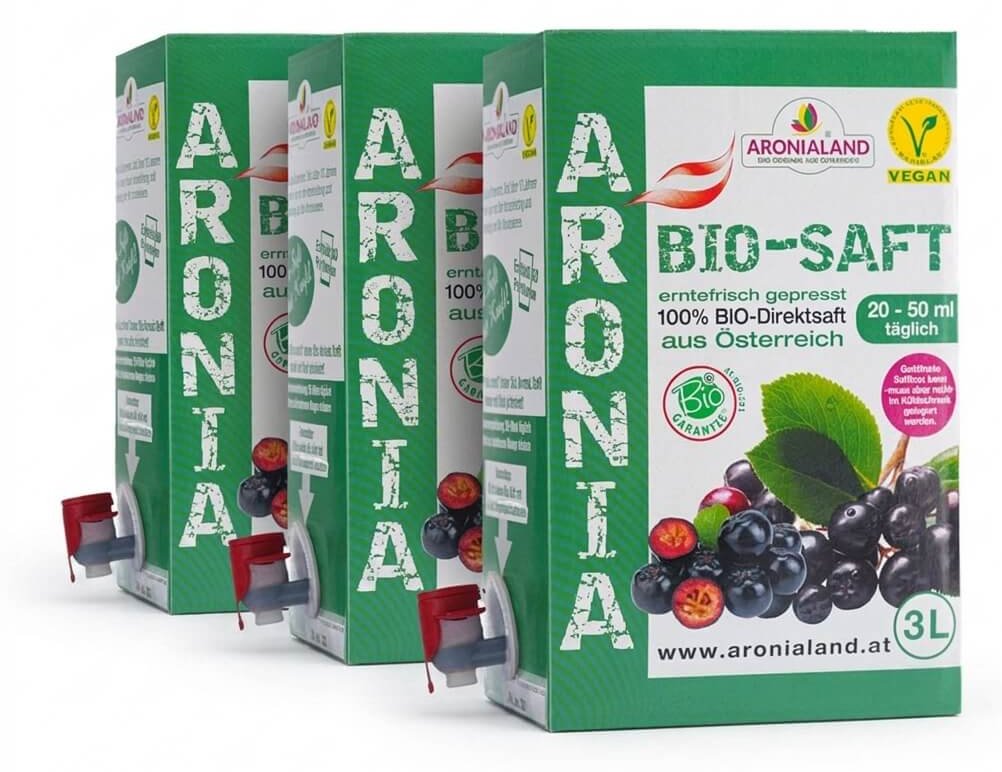 Bio-Aroniasaft 3 x 3L – 100 % Direktsaft aus Österreich, 1.629 mg OPC pro 50 ml