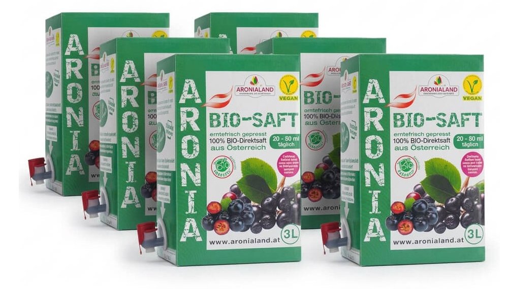 Bio-Aroniasaft 6 x 3L – 100 % Direktsaft aus Österreich, 1.629 mg OPC pro 50 ml