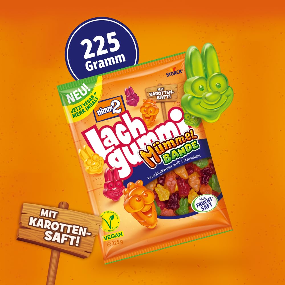 nimm2 Lachgummi Mümmelbande – 1 x 225 g – Veganes Fruchtgummi mit Vitaminen, Frucht- und Gemüsesaft – Süßigkeit in sechs Geschmacksrichtungen