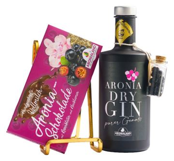 Aronia Genuss Duo: Aronia Dry Gin 350 ml mit Aronia Vollmilchschokolade 100g im Set von Aronialand®