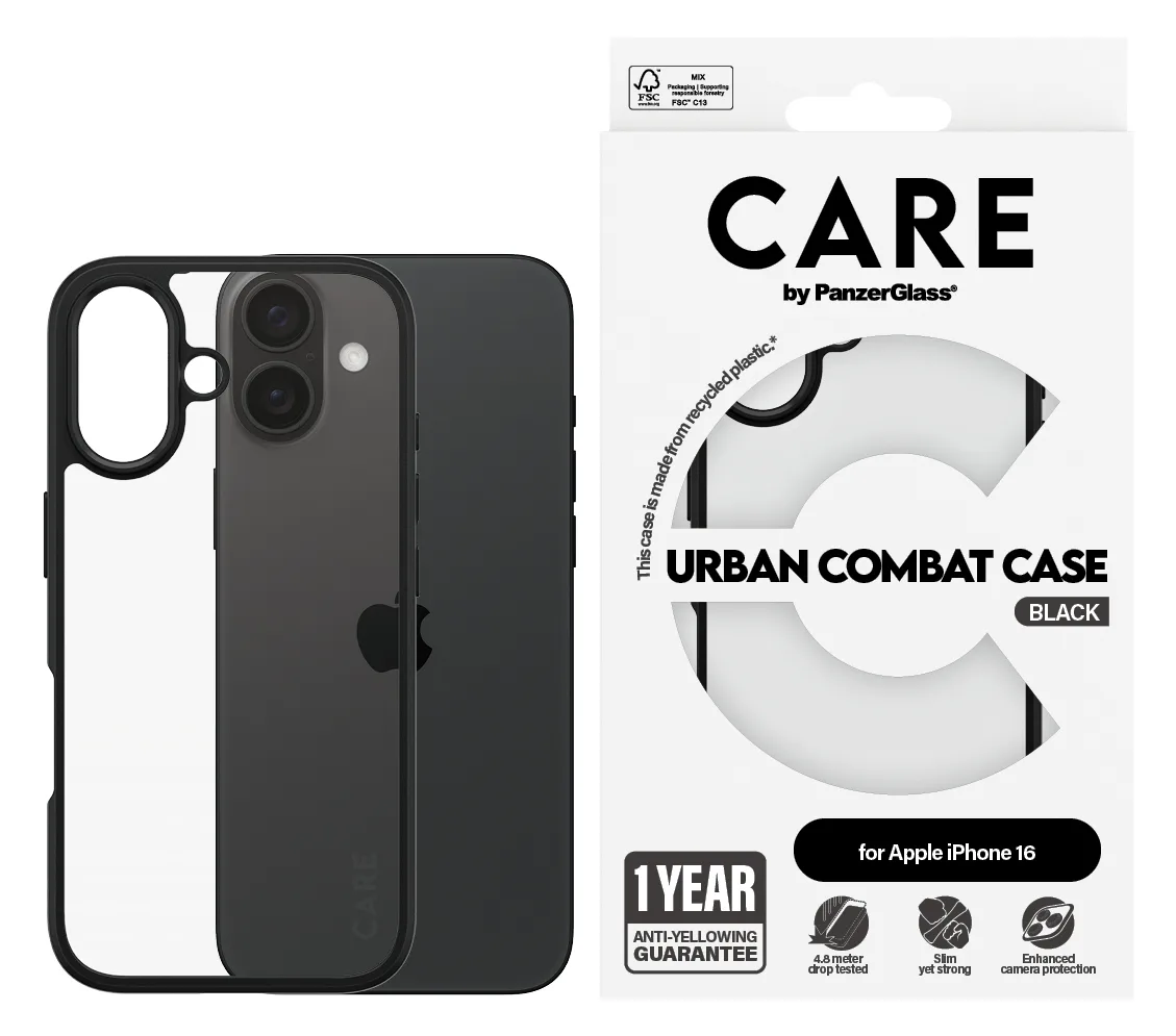PanzerGlass CARE - iPhone 16 Case - kompatibel mit MagSafe - Thermoplastisches Polyurethan (TPU) - Schwarz - transparent, Ansicht 2
