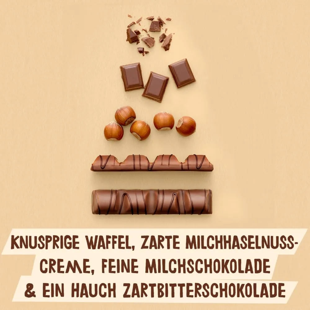 kinder bueno – Schokoriegel mit knuspriger Waffel, feiner Milch-Haselnuss-Cremeund zarter Vollmilchschokolade – 1 Packung mit 6 einzeln verpackten Riegeln (6 x 21,5 g) (Verpackung kann variieren) — Bild 4