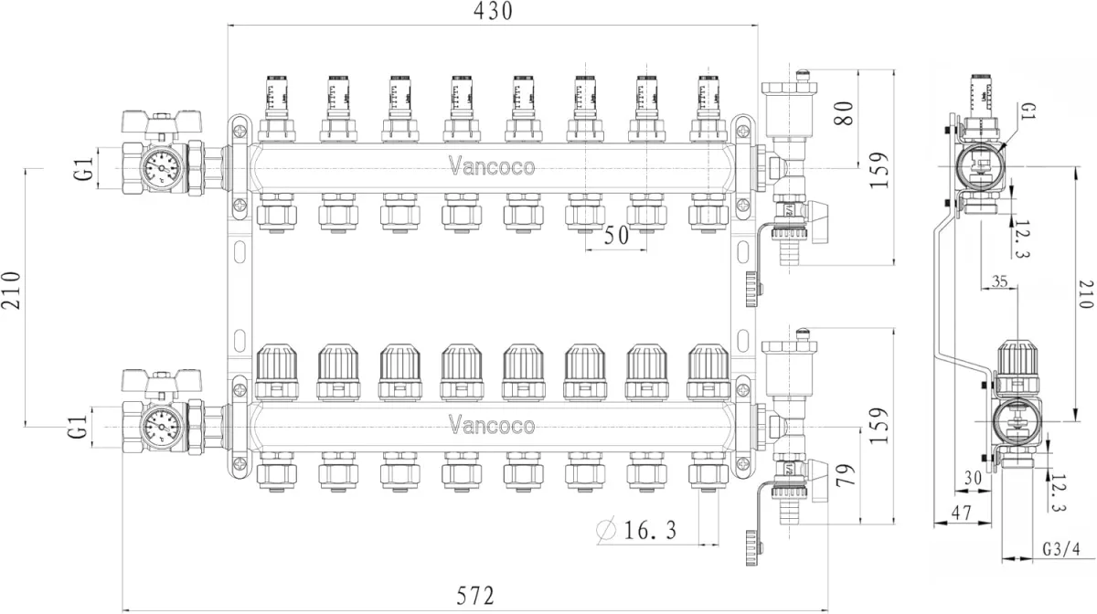 VANCOCO 12 Heizkreise Heizkreisverteiler für Wasserfußbodenheizung, Fußbodenheizung Verteiler mit Eurokonus 16 × 2 mm, 1" Kompaktes Kugelhähne, 5 L/min Durchfluss, Schnellentlüfter Set — Bild 2