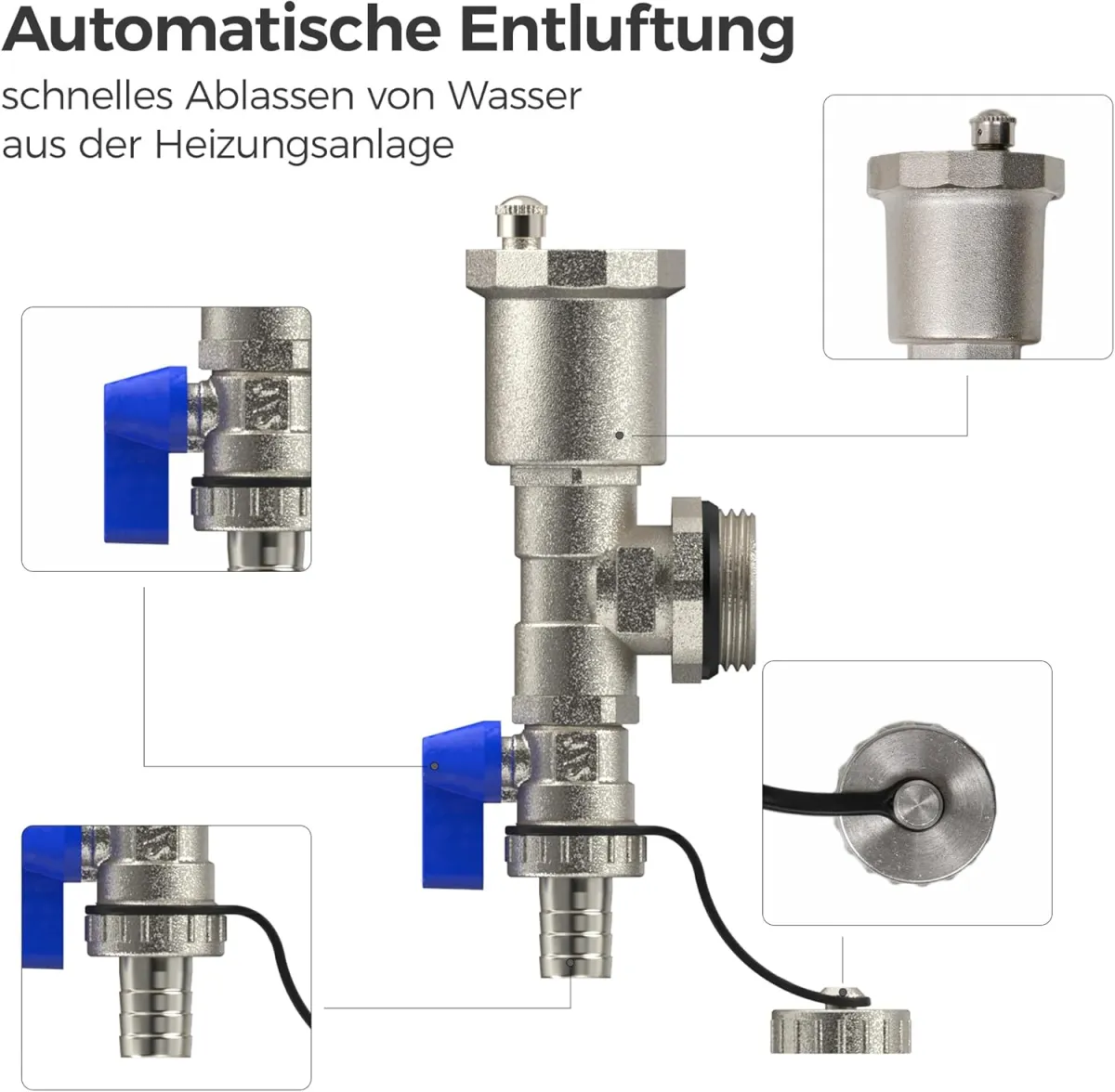 VANCOCO 12 Heizkreise Heizkreisverteiler für Wasserfußbodenheizung, Fußbodenheizung Verteiler mit Eurokonus 16 × 2 mm, 1" Kompaktes Kugelhähne, 5 L/min Durchfluss, Schnellentlüfter Set — Bild 5