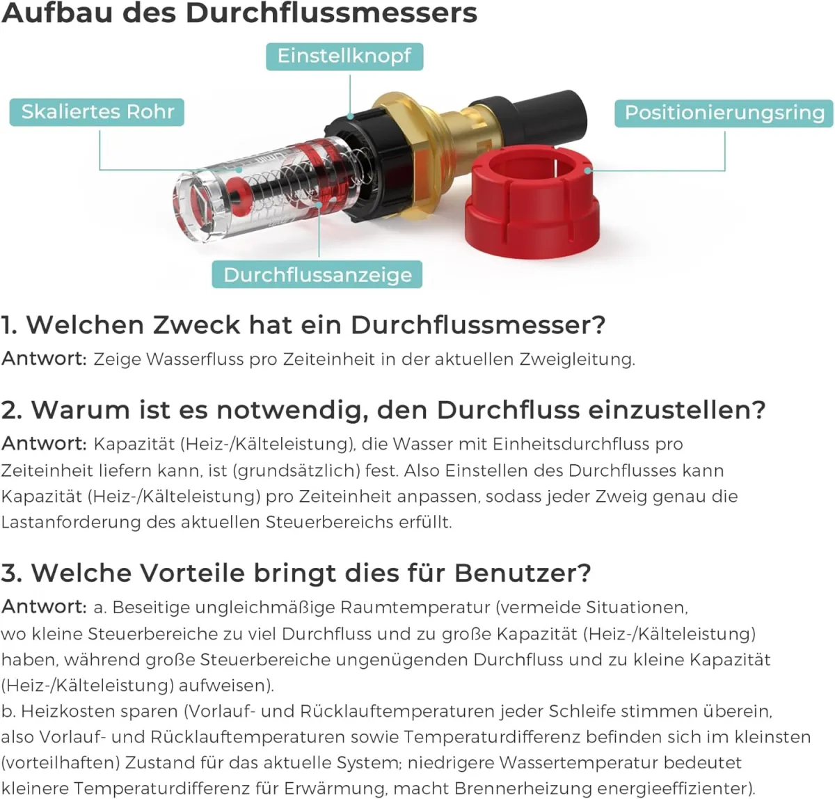 VANCOCO 12 Heizkreise Heizkreisverteiler für Wasserfußbodenheizung, Fußbodenheizung Verteiler mit Eurokonus 16 × 2 mm, 1" Kompaktes Kugelhähne, 5 L/min Durchfluss, Schnellentlüfter Set — Bild 8