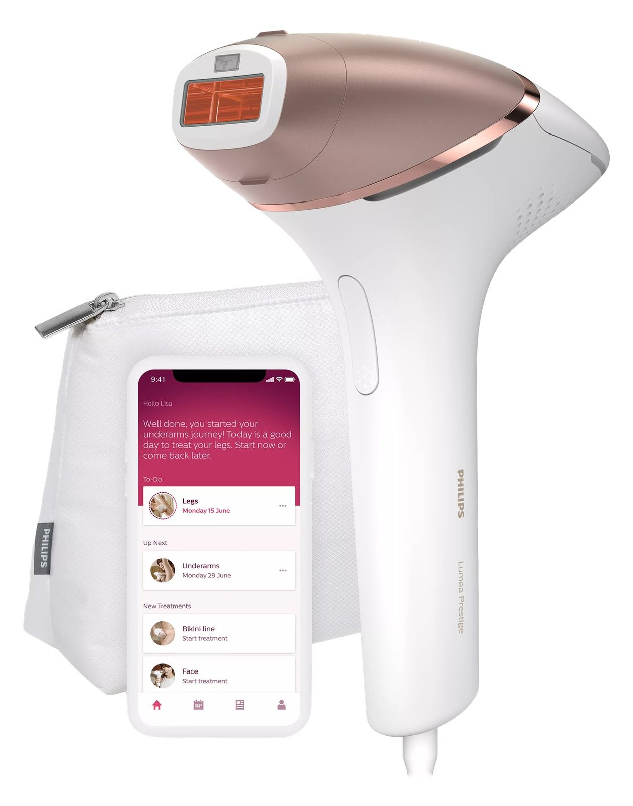 Philips Lumea Prestige Lumea IPL 8000 Series BRI945/00 IPL Haarentfernungsgerät mit SenseIQ - Pink - Weiß