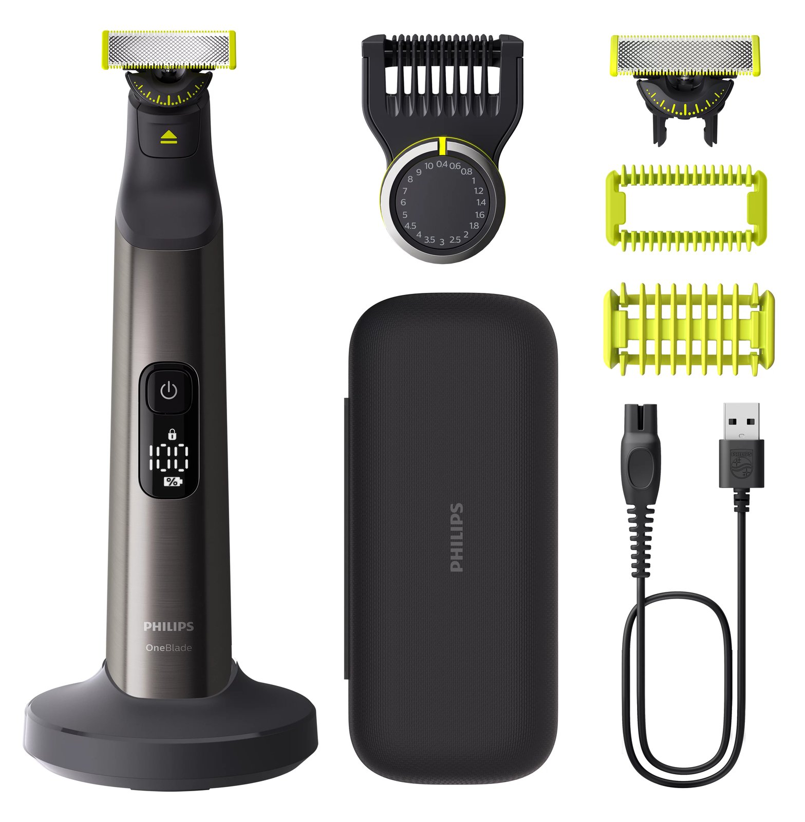 Philips OneBlade Pro 360 QP6652/61 Face + Body, Eingebautes Display, Waschbar, Akku, Chrom