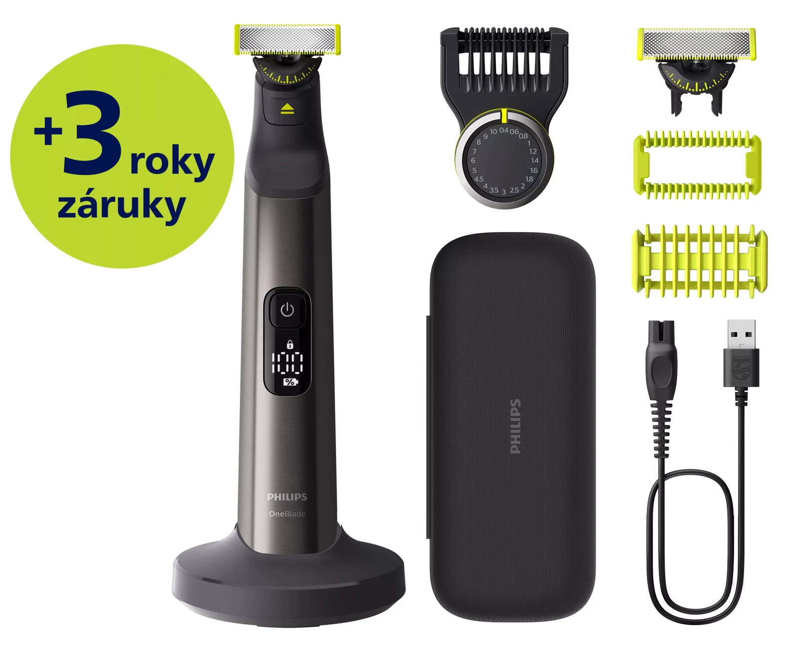 Philips OneBlade Pro 360 QP6652/61 Face + Body, Eingebautes Display, Waschbar, Akku, Chrom, Ansicht 2