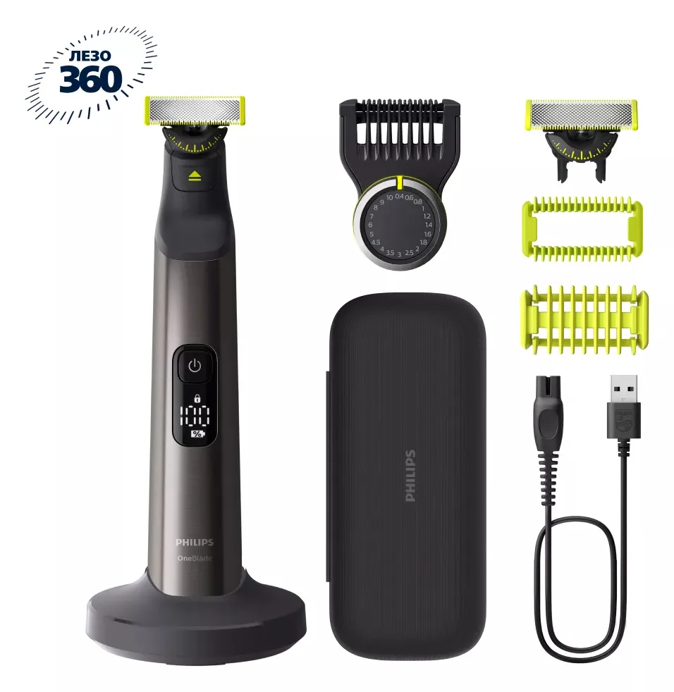Philips OneBlade Pro 360 QP6652/61 Face + Body, Eingebautes Display, Waschbar, Akku, Chrom, Ansicht 3