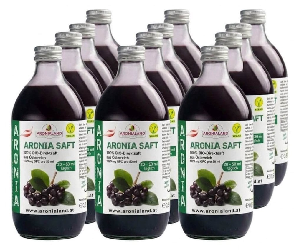 Bio-Aroniasaft 12 × 0,5 l – 100 % Direktsaft aus Österreich, 1.629 mg OPC pro 50 ml