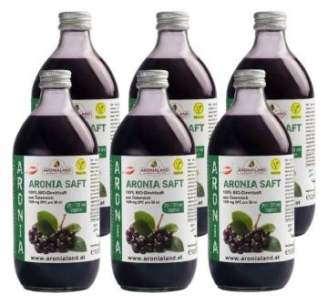 Bio-Aroniasaft 6 × 0,5 l – 100 % Direktsaft aus Österreich, 1.629 mg OPC pro 50 ml