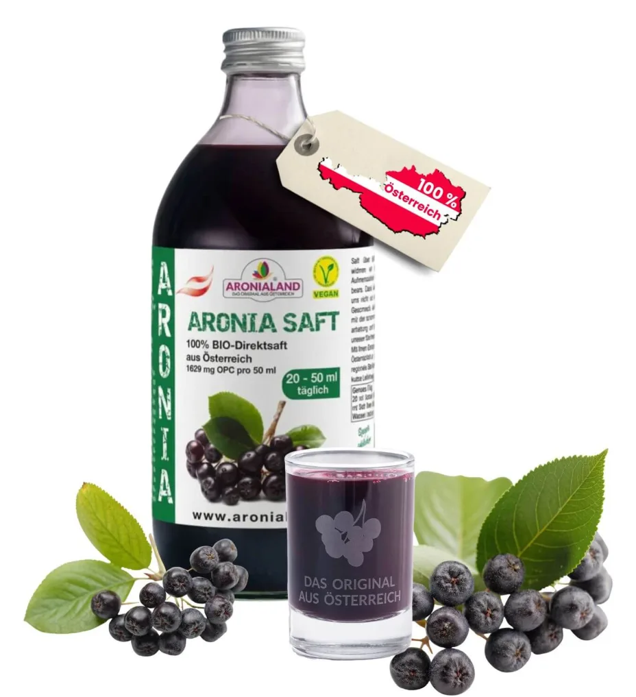 Bio-Aroniasaft 6 × 0,5 l – 100 % Direktsaft aus Österreich, 1.629 mg OPC pro 50 ml, Ansicht 8