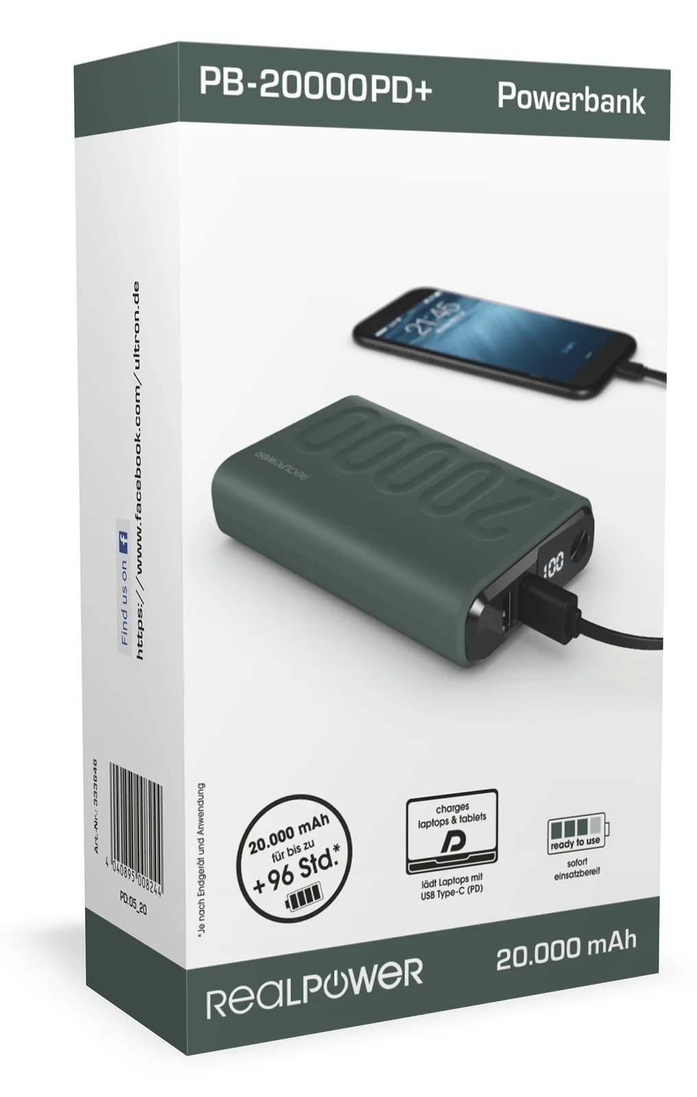 RealPower 333646 - 20000 mAh - Grün, Ansicht 4