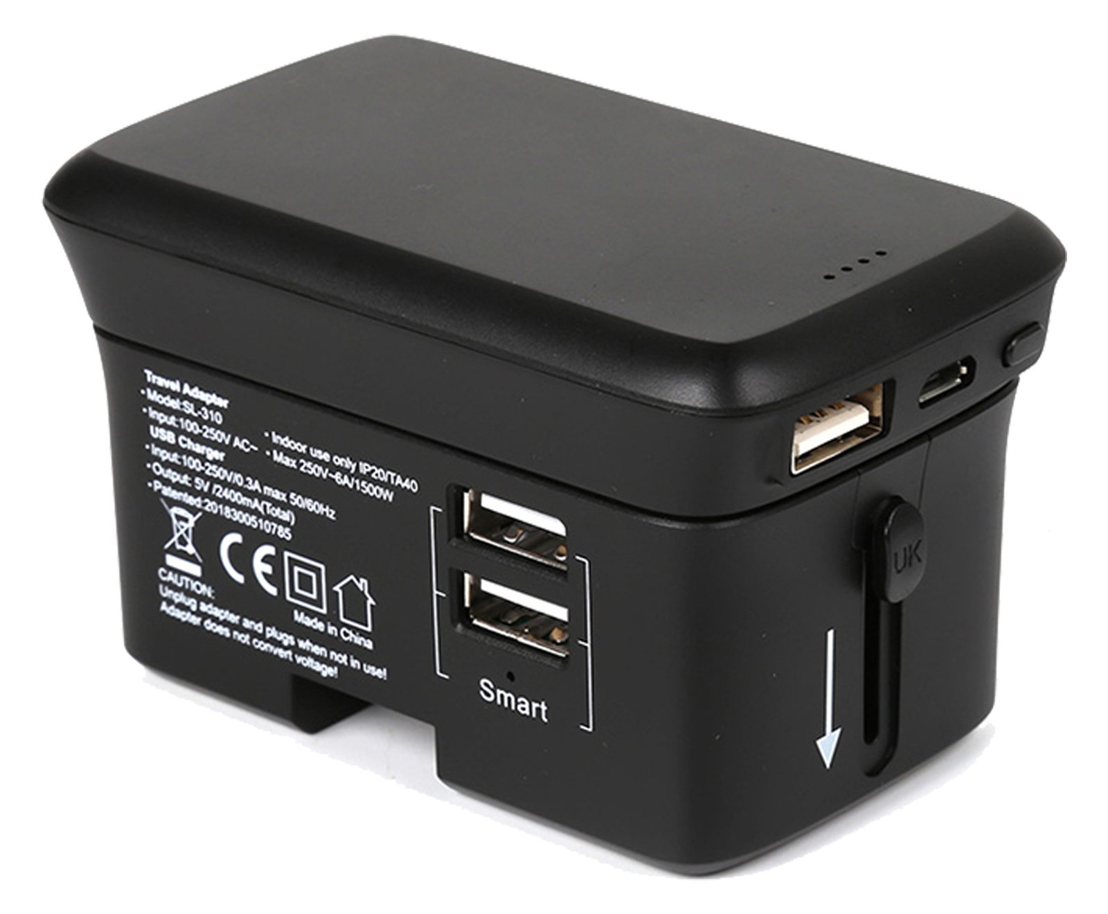 RealPower TravelCharge-4k - Drinnen - Draußen - USB - Kabelloses Aufladen - Schwarz