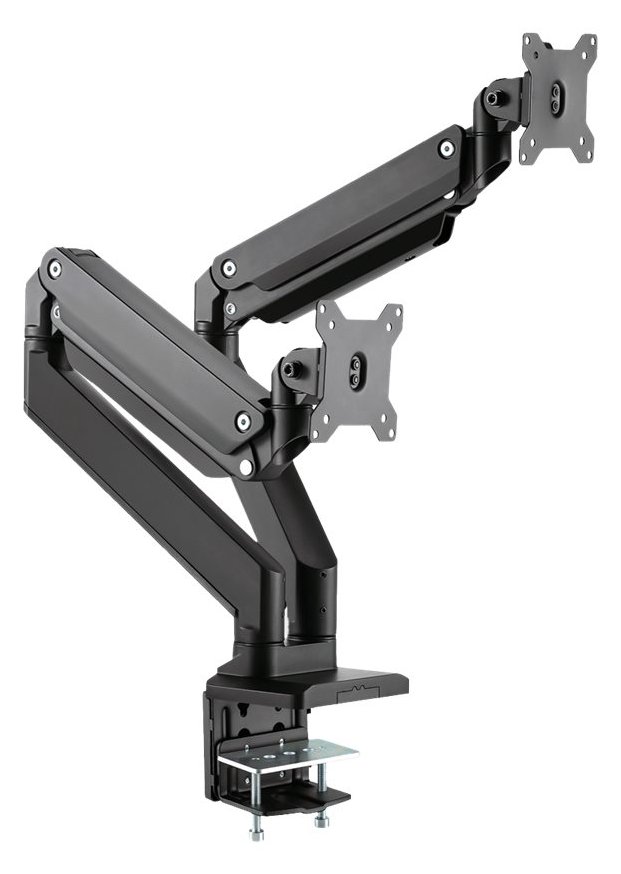 ROLINE Dual LCD Monitor Stand Pneumatic - Befestigungskit (Spannbefestigung für Tisch, 2 einstellbare Arme)