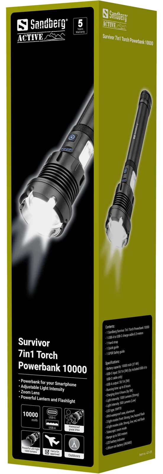 SANDBERG Active - Taschenlampe - LED - 3 Modi - 350 - 600 lm, Ansicht 2