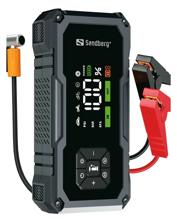 SANDBERG Active TirePump 10000 mAh - Powerbank - Li-Ion - 37 Wh - 800 A - 2 Ausgänge (USB, Starthilfeanschluss), Ansicht 3