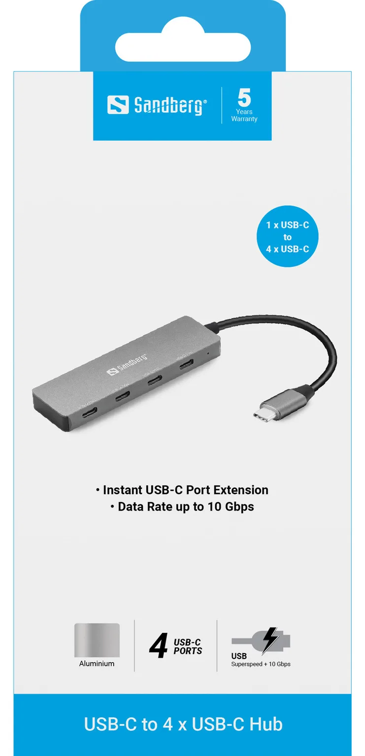 SANDBERG Hub - 4 x USB-C - Desktop, Ansicht 3