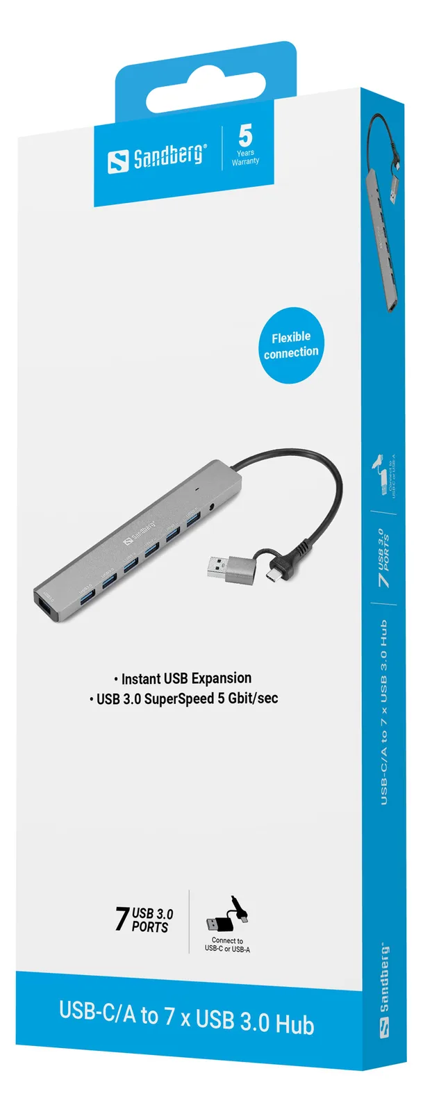 SANDBERG Hub - USB-C/A - 7 x SuperSpeed USB 3.0, Ansicht 3