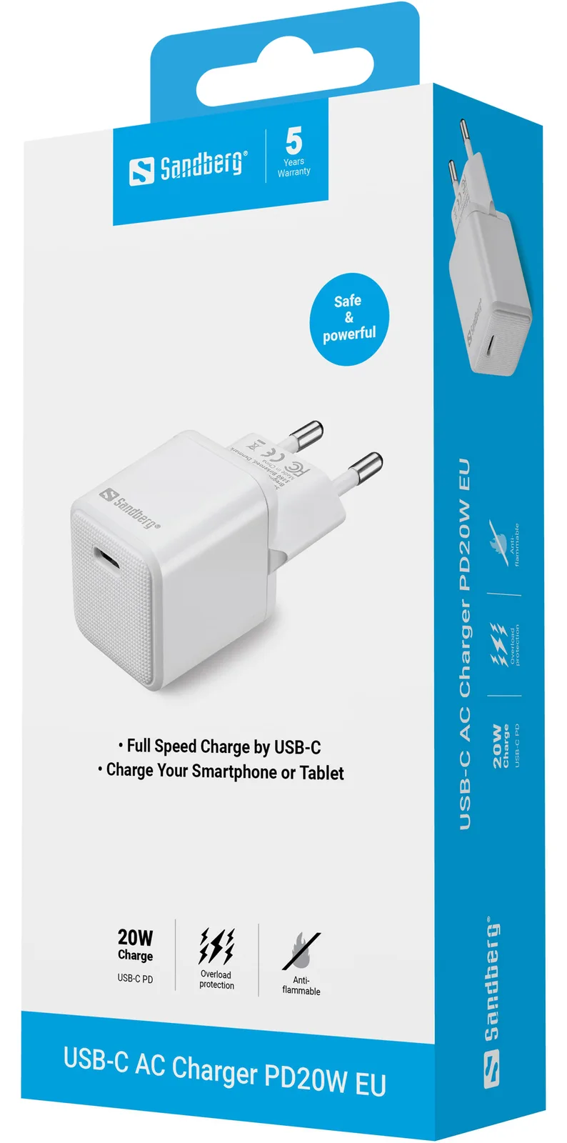 SANDBERG Netzteil - 20 Watt - 3 A - PD (24 pin USB-C) - 5 V, Ansicht 2