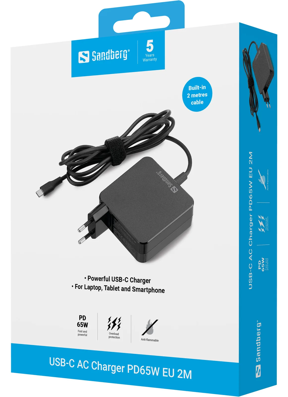 SANDBERG Netzteil - 2m - 65 Watt - 3.25 A - PD (24 pin USB-C), Ansicht 2