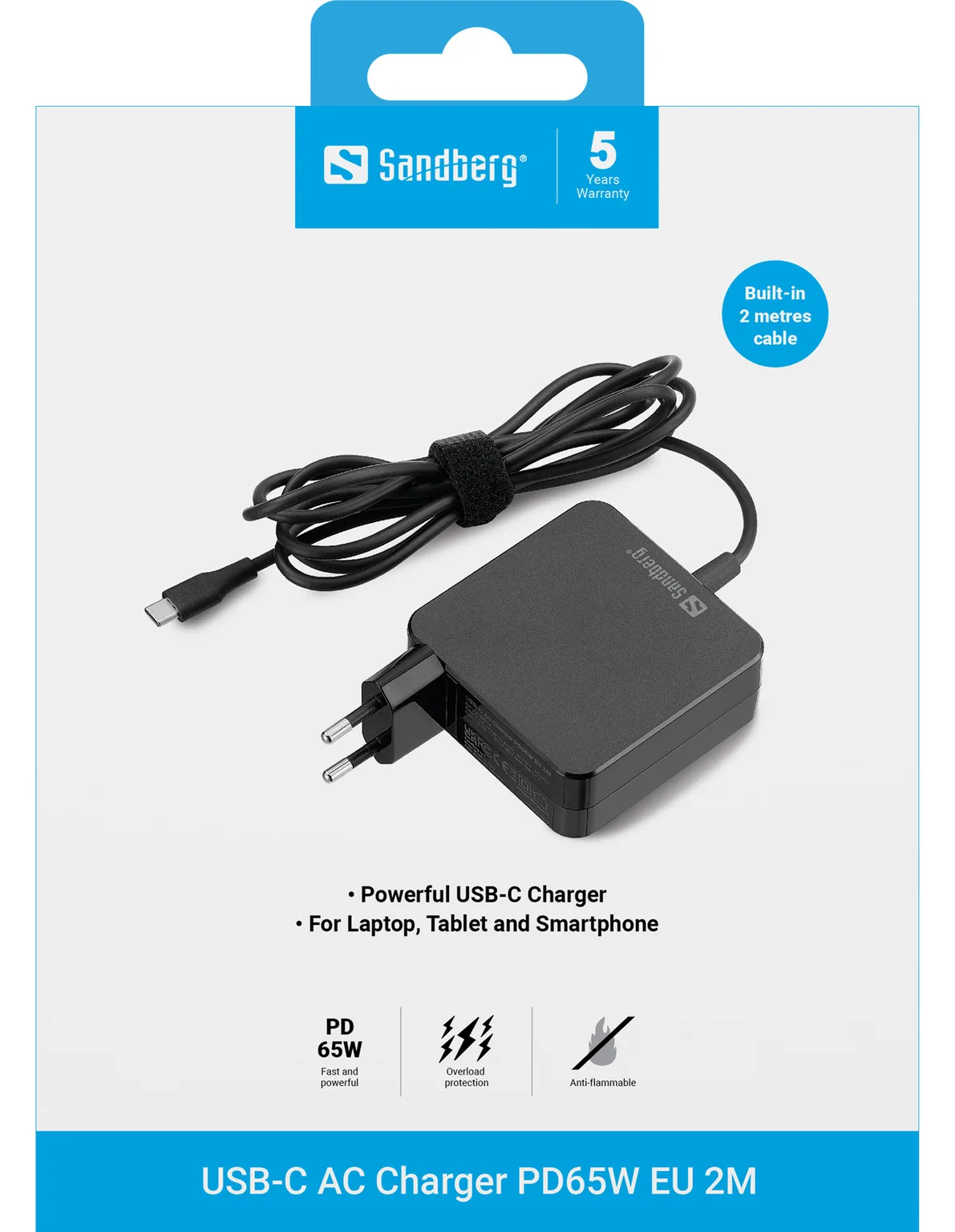 SANDBERG Netzteil - 2m - 65 Watt - 3.25 A - PD (24 pin USB-C), Ansicht 3
