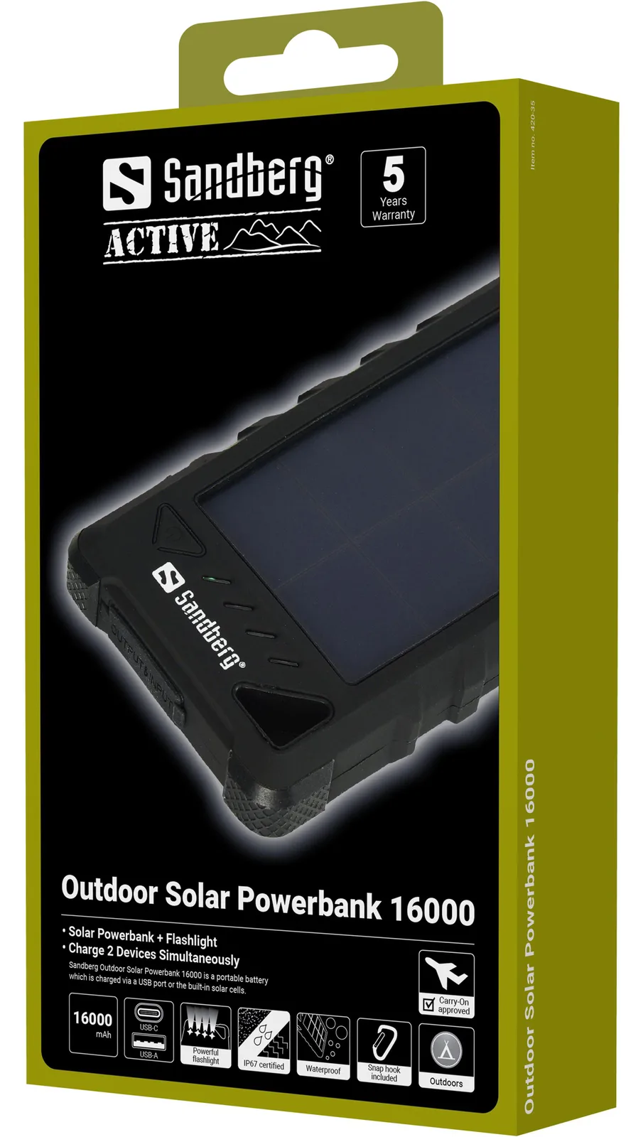 SANDBERG Outdoor Solar Powerbank 16000 - Solar-Powerbank - Li-Ion - 16000 mAh - 3.4 A - 2 Ausgabeanschlussstellen (USB), Ansicht 2