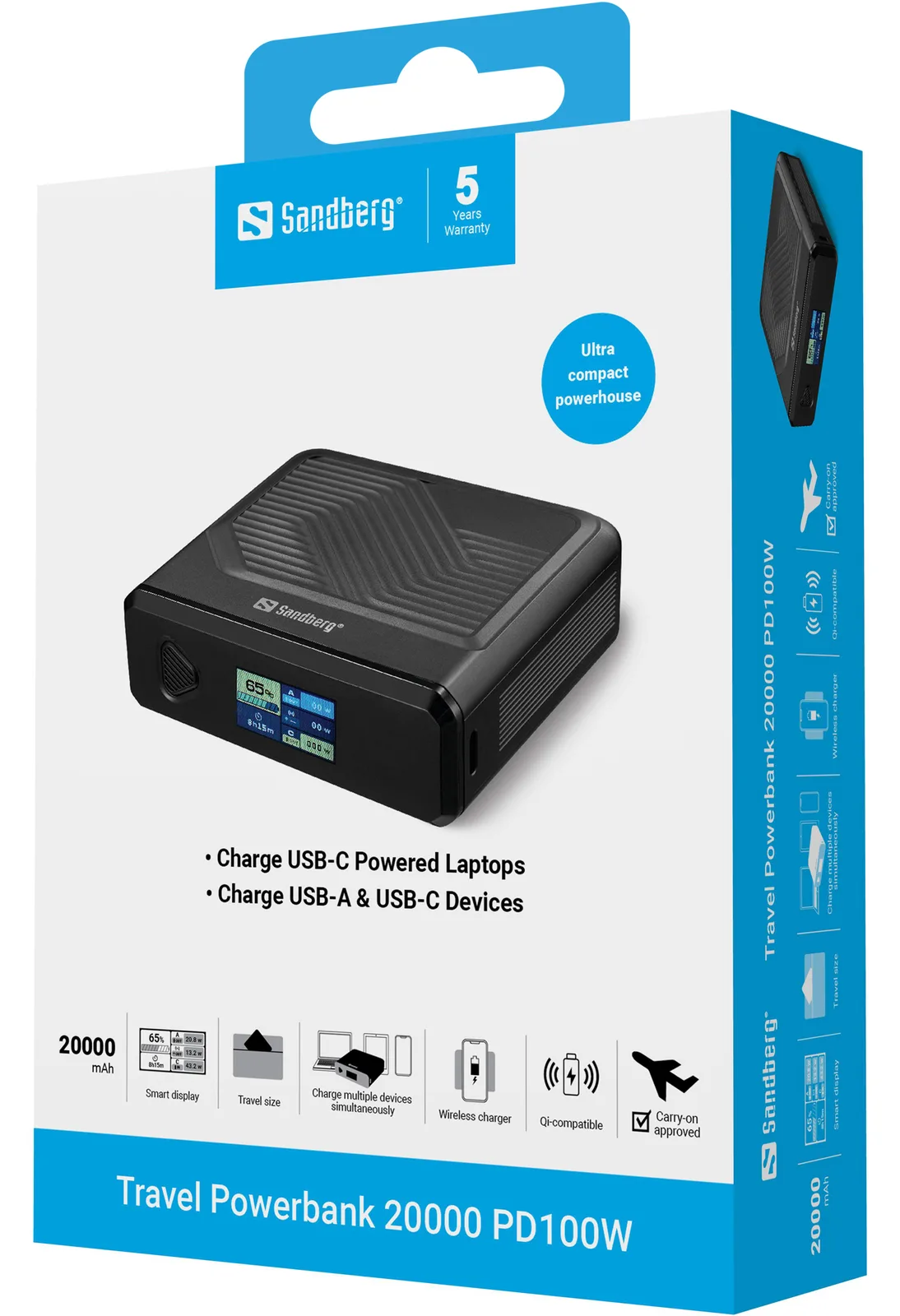 SANDBERG Travel - Induktive Power Bank - 5 / 9 / 12 / 15 / 20 V, Ansicht 2