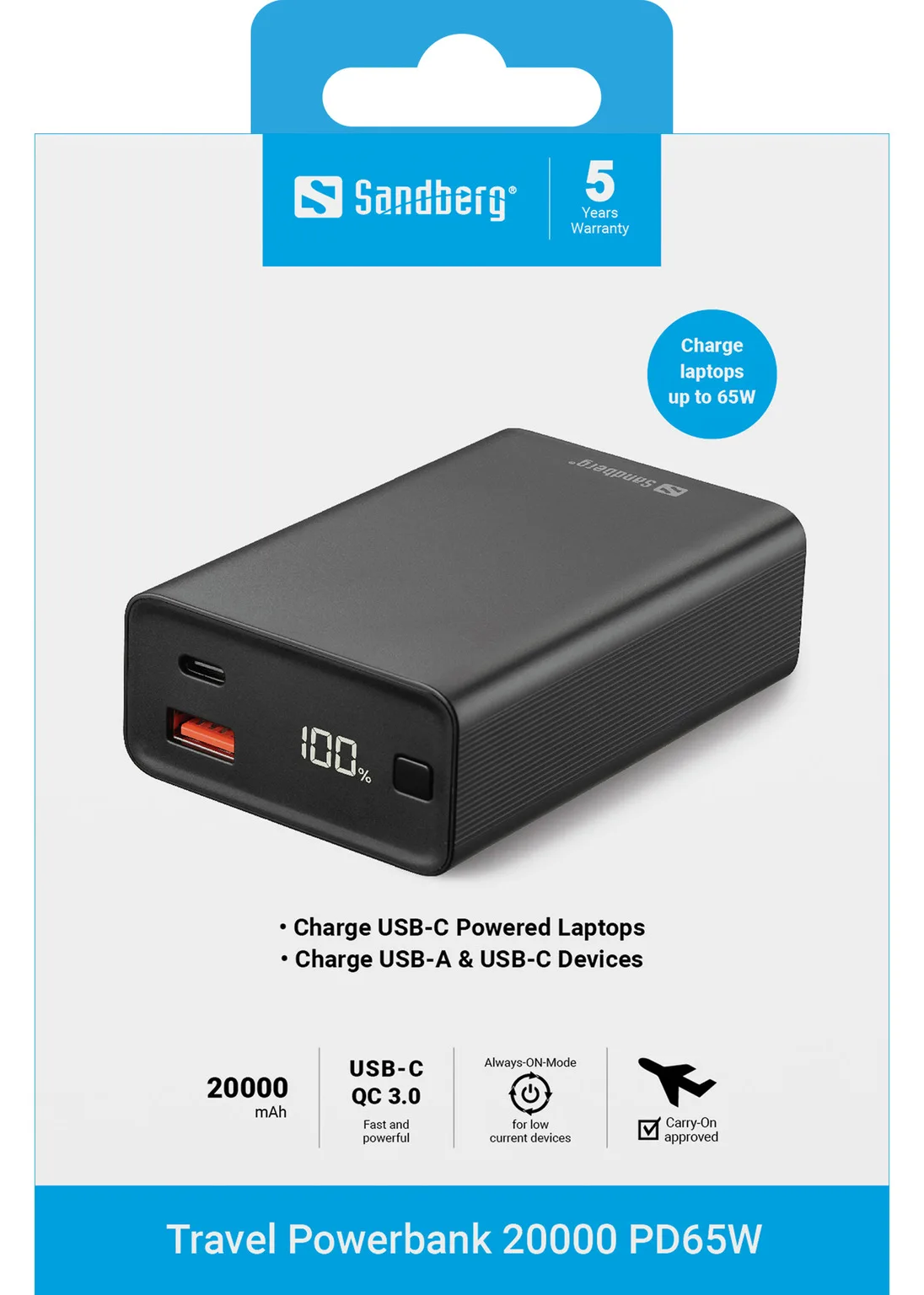 SANDBERG Travel Powerbank 20000 PD65W, Ansicht 4