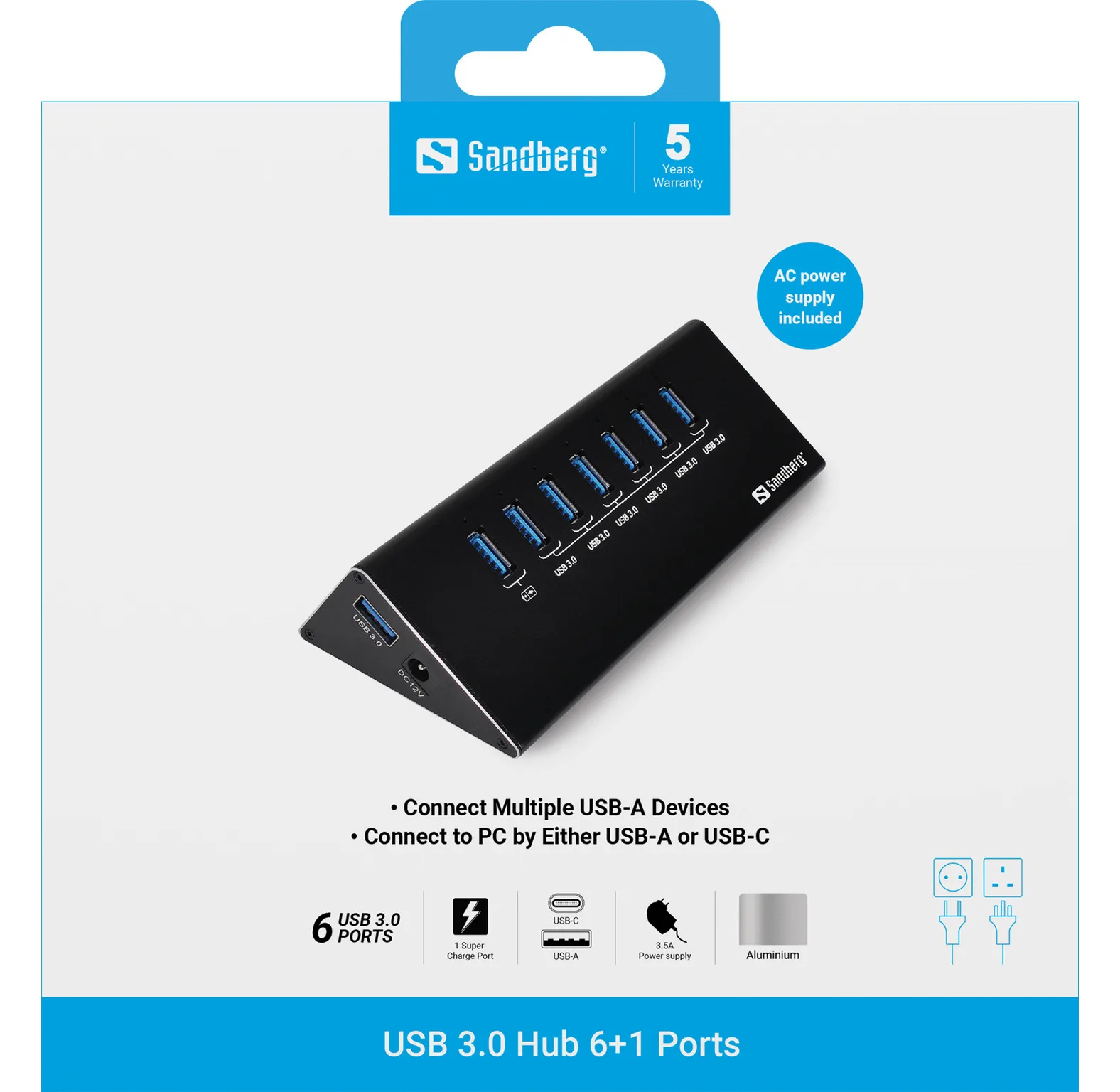 SANDBERG USB 3.0 Hub 7 ports - Hub - 7 x SuperSpeed USB 3.0, Ansicht 3