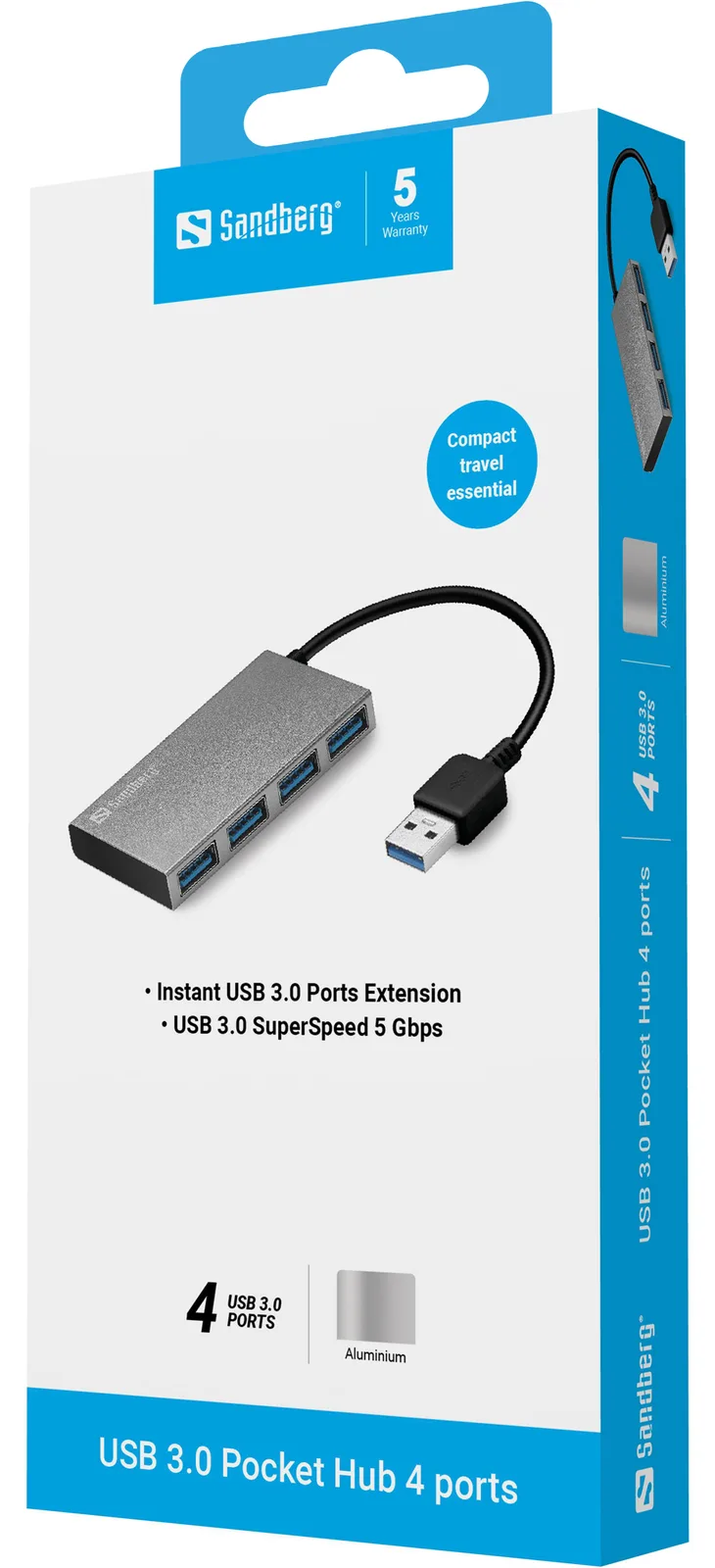 SANDBERG USB 3.0 Pocket Hub - Hub - 4 x SuperSpeed USB 3.0, Ansicht 2