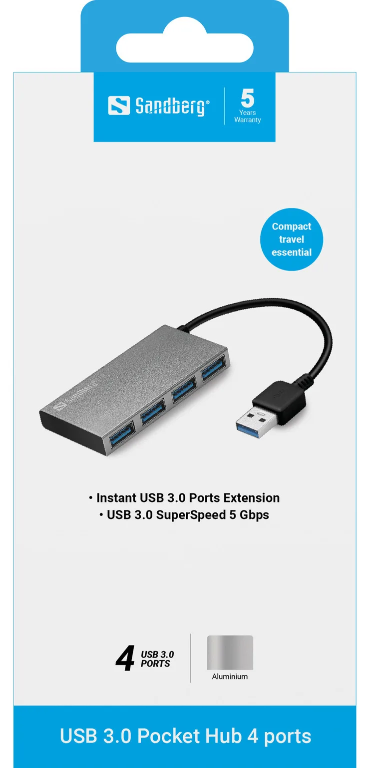 SANDBERG USB 3.0 Pocket Hub - Hub - 4 x SuperSpeed USB 3.0, Ansicht 3