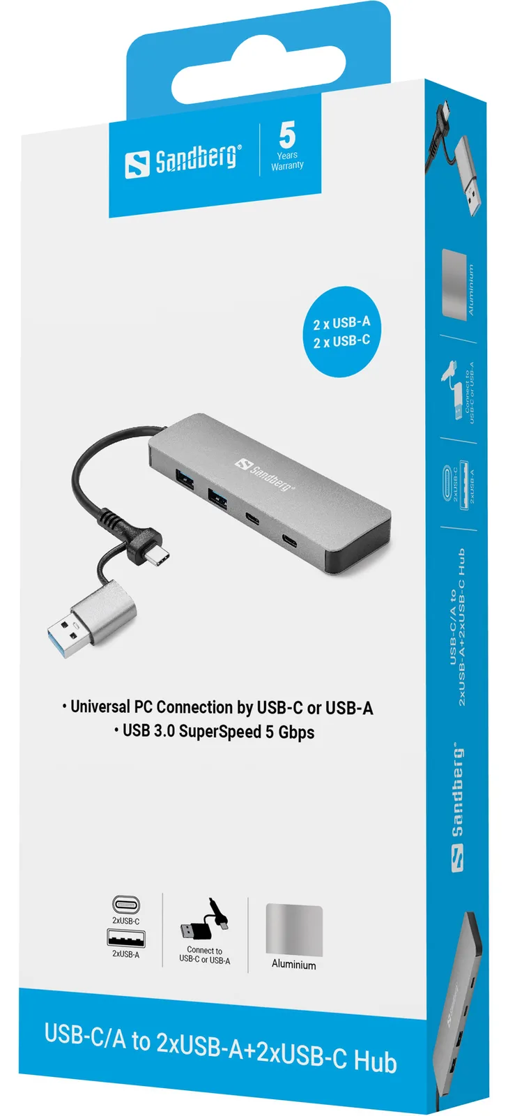 SANDBERG USB-C/A to 2xUSB-A+2xUSB-C Hub, Ansicht 2