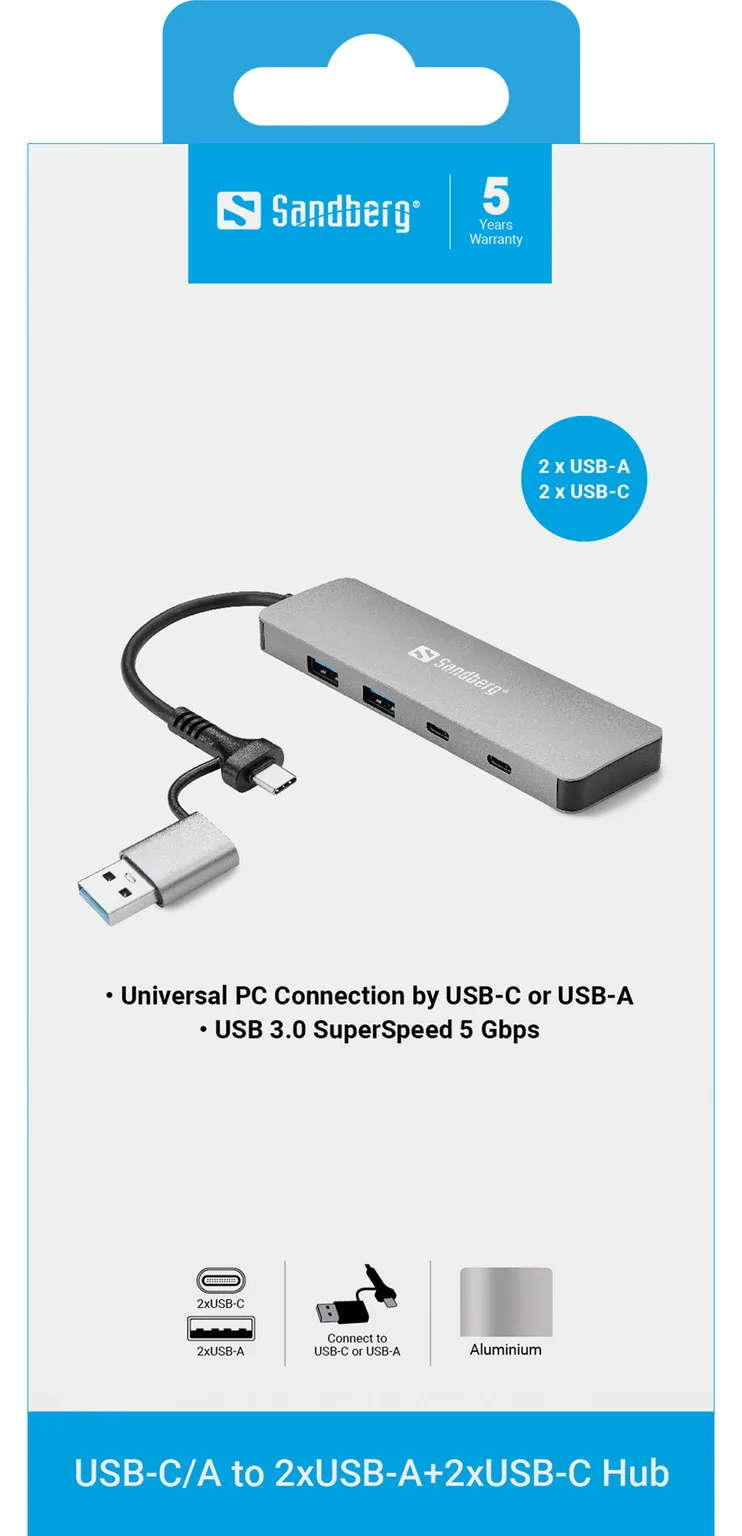 SANDBERG USB-C/A to 2xUSB-A+2xUSB-C Hub, Ansicht 4