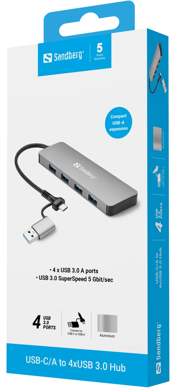 SANDBERG USB-C/A to 4xUSB 3.0 Hub 3.0, Ansicht 2