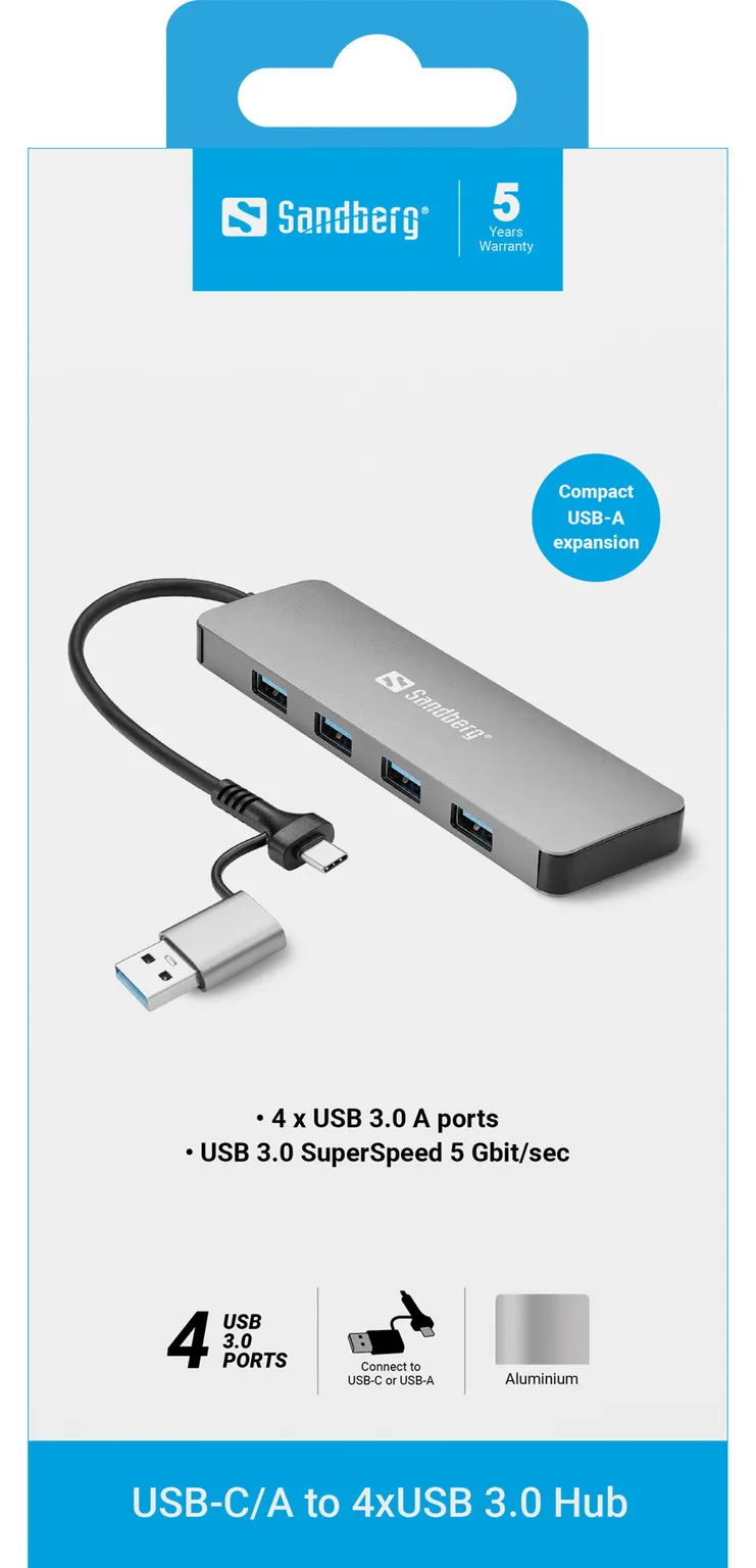 SANDBERG USB-C/A to 4xUSB 3.0 Hub 3.0, Ansicht 4