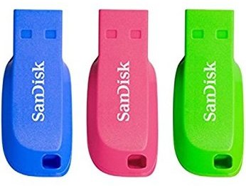 SanDisk Cruzer Blade - USB-Flash-Laufwerk - 16 GB - USB 2.0 - Blau, grün, pink (Packung mit 3)