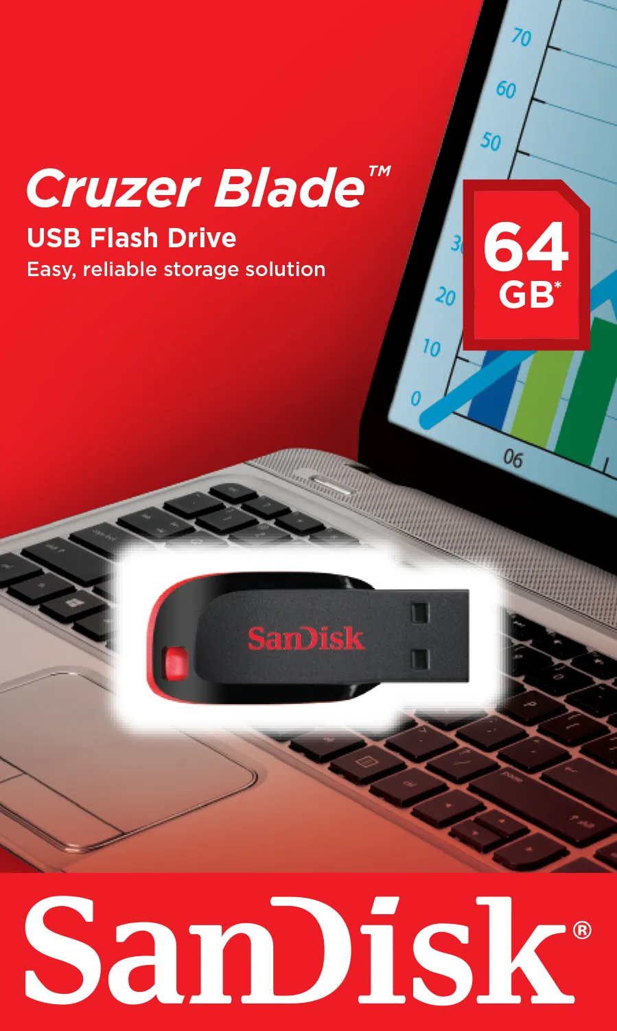 SanDisk Cruzer Blade - USB-Flash-Laufwerk - 64 GB - schwarz-rot, Ansicht 2