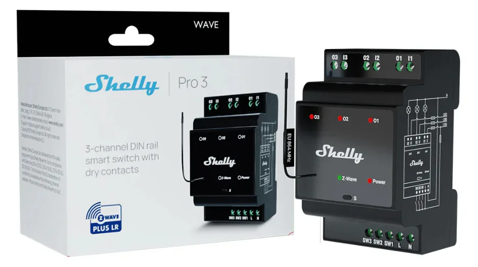 Shelly · Hutschiene·Wave Pro 3· Relais· max· 3 Phasen· 3x, Ansicht 2